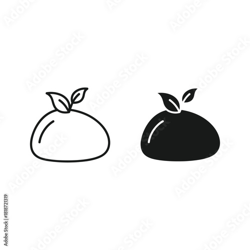 Set of two organic food icons representing a natural fruit or vegetable isolated on