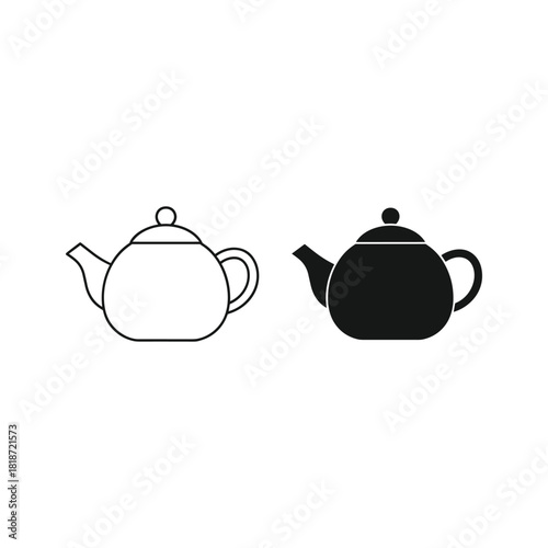 Two teapot icons, outline and solid fill, isolated on