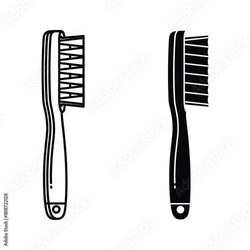Two different style cleaning scrub brush icon set isolated on