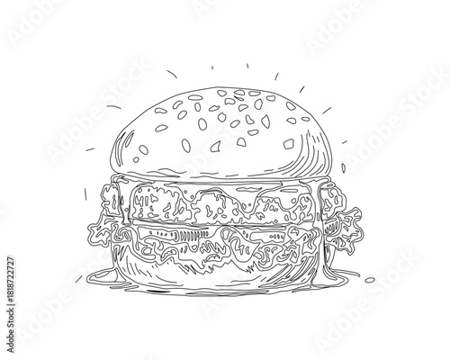 doodle burger pattern background. doodle fast food burger seamless pattern background. seamless pattern of hamburger in doodle style. Seamless Pattern of a Cheese Burger or Hamburger