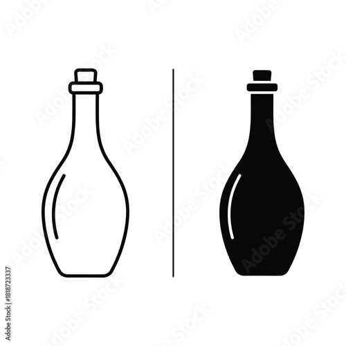Outline and silhouette of a vintage glass bottle with cork stopper