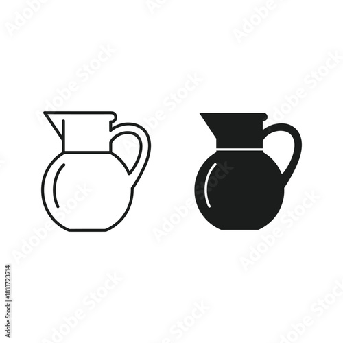 Pitcher and jug icons in outline and solid style isolated on