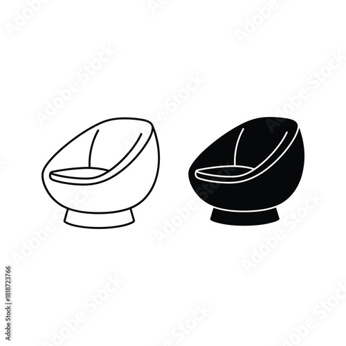 Two modern swivel chair icons, outline and solid, isolated on