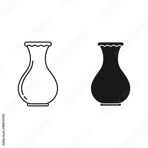 Outline and solid silhouette of a vase icon isolated on