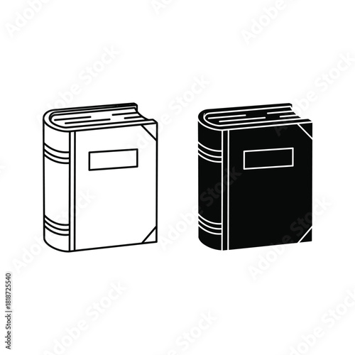 Two book icons, one outline and one solid, isolated on