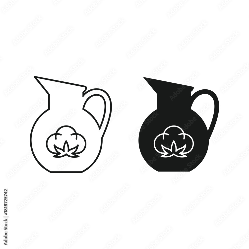 Fototapeta premium Two cotton milk jug icons, outline and solid style, isolated