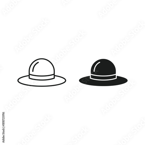 Two hat icons, outline and filled style, isolated on