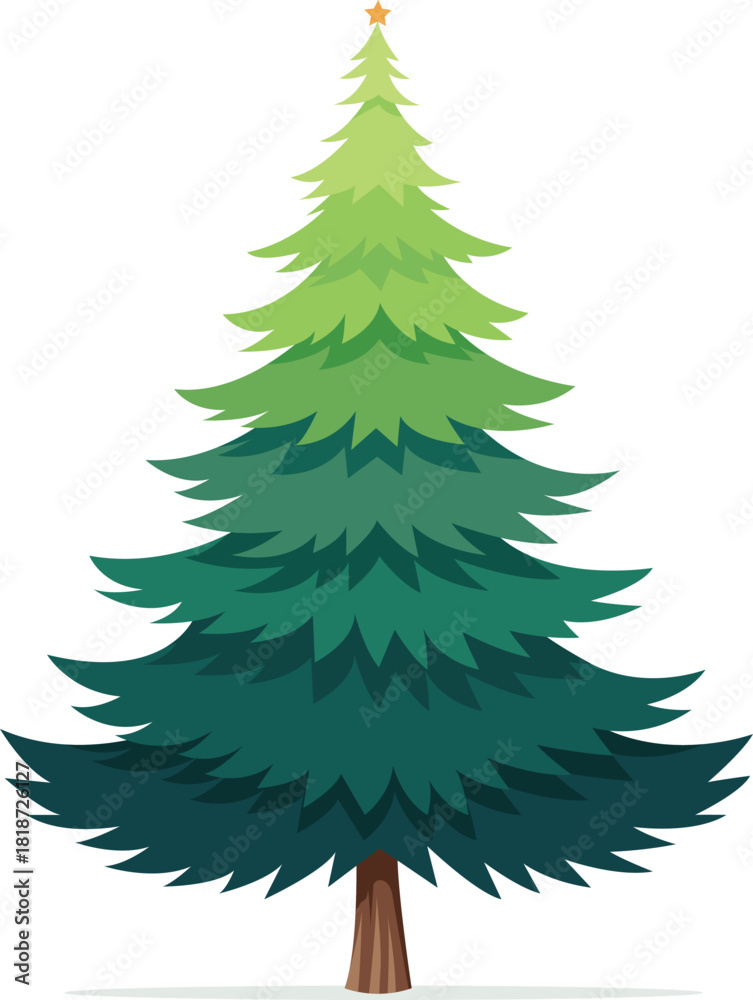 Obraz premium Stylized Christmas tree illustration with gradient green foliage and a golden star on top, isolated on white.