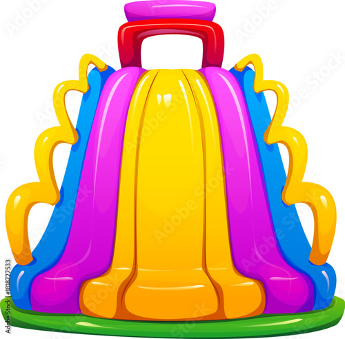 Inflatable slide or bouncy ride for kids trampoline park game play, cartoon vector. Bouncy slides or bouncer for entertainment park attraction of inflatable trampolines for kids playground