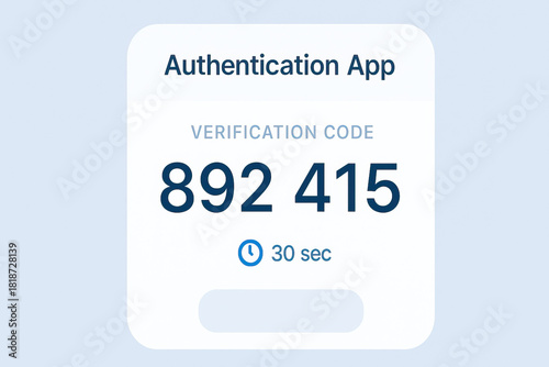 Authentication app verification code number display, countdown numeric token on clean light interface conveying secure login and calm reassurance
