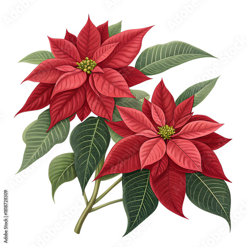 Two Red Poinsettia Plants Isolated on PNG