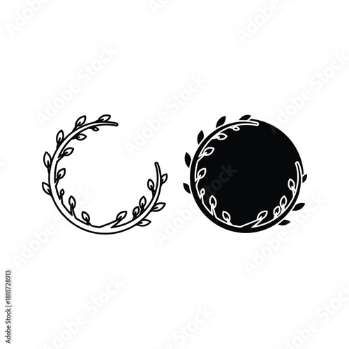 Two black and white laurel wreath design element isolated on