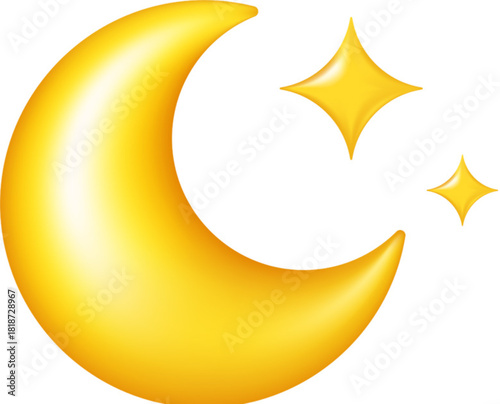 Golden Crescent Moon with Sparkling Stars A Celestial Illustration