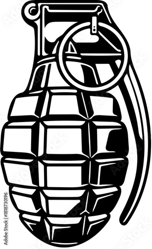 High-Contrast Black and White Illustration of a Hand Grenade, Ideal for Symbolic Representation
