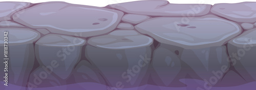 Game ground soil layer, seamless stone road platform. Cartoon vector paved textured section with pebble rocks, rocky landscaping structure with pavement or tile. Floor or natural cobble stone texture