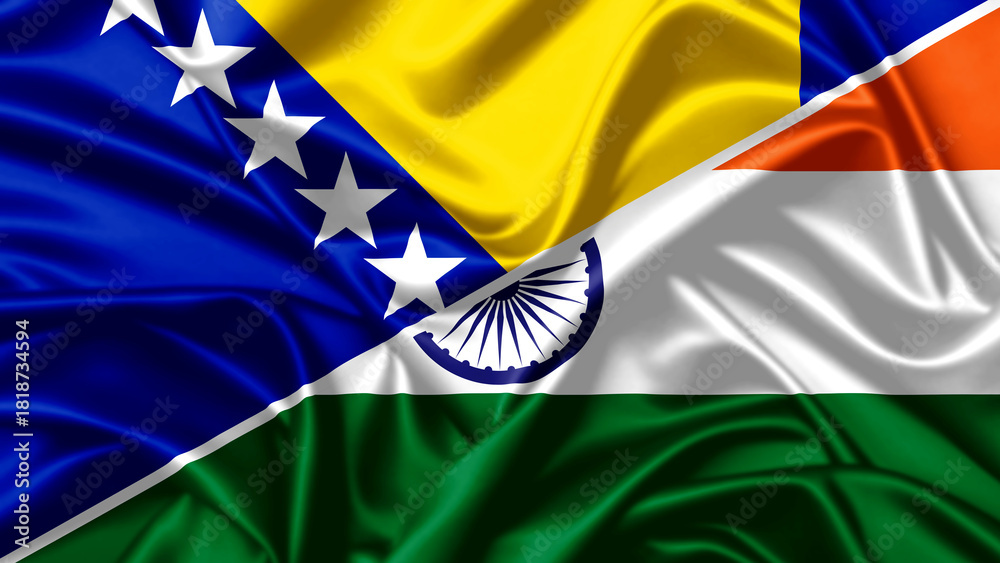Φωτογραφία High-quality national flags of India and Bosnia and Herzegovina blended on silky