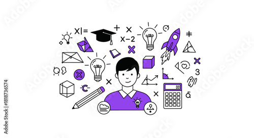 Concept illustration of education, learning and creative thinking background, with educational