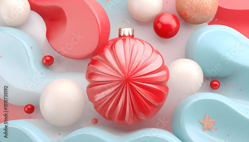 Groovy Retro Repeat, Christmas: Funky retro Christmas with floral bold motif shape and seamless wave bring joy and colorful fun