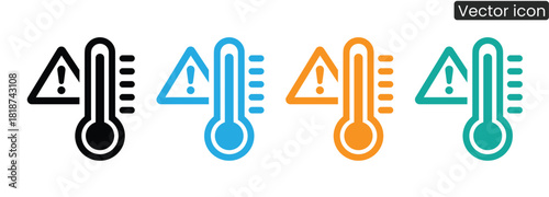 Colorful thermometers and warning signs highlight temperature dangers. Great for weather reports, climate awareness, safety campaigns, and educational materials on heat and cold.