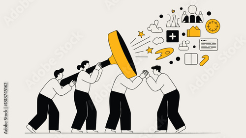 Teamwork and collaboration to amplify ideas and launch new projects with a megaphone