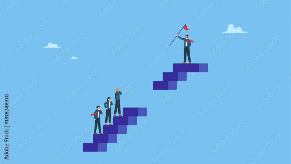 Картината върху платно Diverse business people climb up stair to find sill gap to reach goal