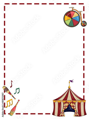 circus style hand drawn template of invitation, birthday card, baby shower, flyer, banner, social media 