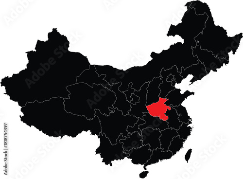 Henan Province on Map of China Editable Vector
