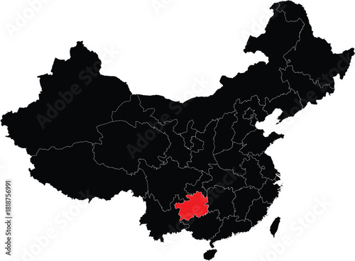 Guizhou Province on Map of China Editable Vector