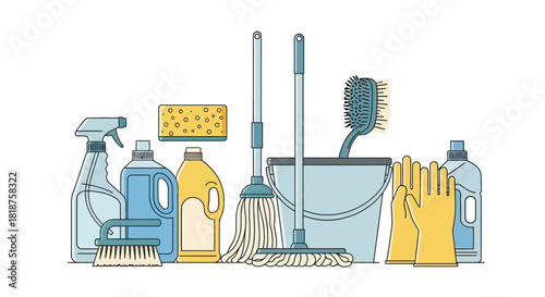 A flat vector illustration of a professional digital camera kit with essential accessories including lenses, tripod, flash, and bag, isolated on a white background