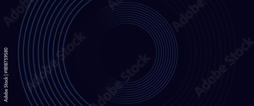 Abstract blue glowing geometric lines on dark blue background. Modern shiny blue circle lines pattern. Futuristic technology concept.