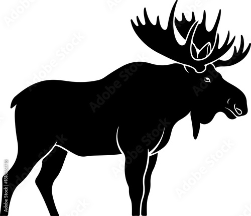 moose, elk, deer, wildlife, animal, forest animal, silhouette, black silhouette, vector, svg, clipart, woodland, wild, nature, nordic, canada, alaska, antlers, big antlers, mammal, rustic, outdoor, wi