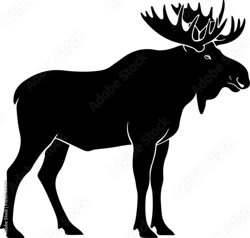 moose, elk, deer, wildlife, animal, forest animal, silhouette, black silhouette, vector, svg, clipart, woodland, wild, nature, nordic, canada, alaska, antlers, big antlers, mammal, rustic, outdoor, wi