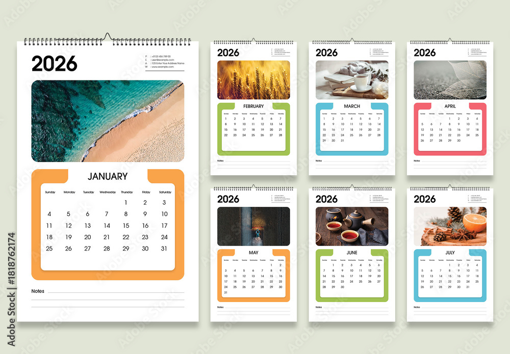 2026 Calendar Template Layout for Printable Monthly Wall Art Stock ...