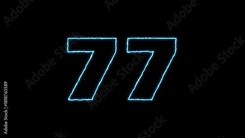 Glowing Number 77 Animation on Black Background.