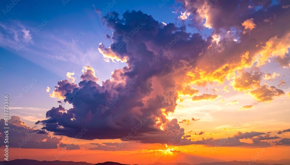 Fototapeta premium Dramatic sunset sky with vibrant colors and cloud formations.