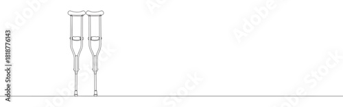 Continuous one thin smooth line simple minimalistic drawing of a pair of crutches on a white background