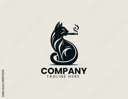 A stylish black cat character icon smoking a small lit cigar with elegant white smoke.