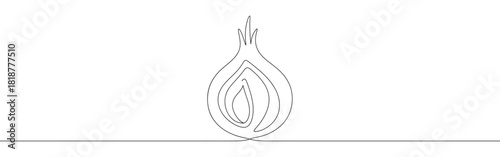 Continuous one thin smooth line simple minimalistic drawing of a sliced onion on a white background