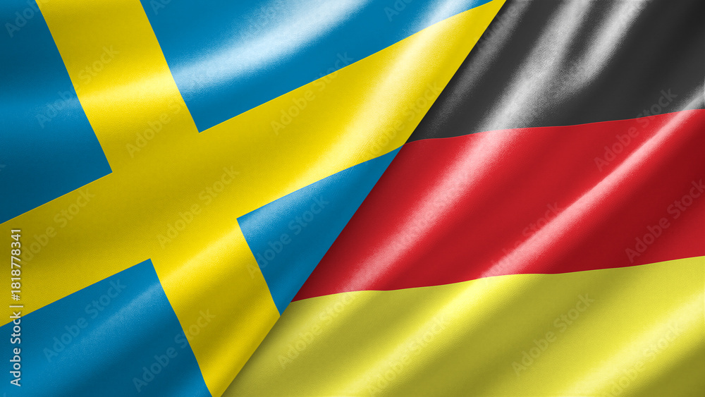 Obraz premium Sweden and Germany two national flags filling the entire frame, close-up view, edge-to-edge composition