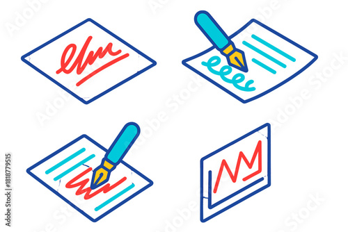 Personality Traits Icons. Isometric vector illustration set Personality Traits in Writing: Bold signature with underline, narrow