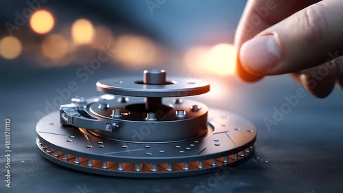 Car brake system exploded view defocused front brake, faceless technical diagram, detailed visualization, blurred system background, automotive concept, brake interface, exploded d