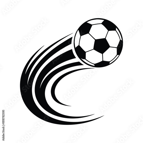Soccer ball vector illustration in flight with dynamic motion trails, classic design