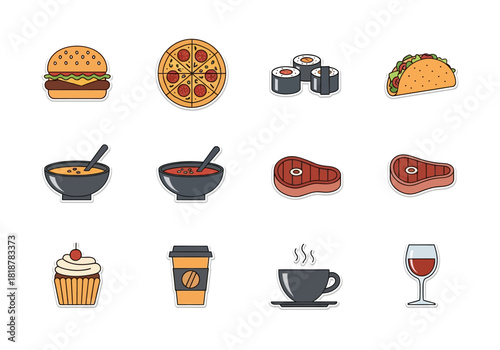 Food Icons Set A Delicious Collection of Tasty Treats and Refreshing Drinks