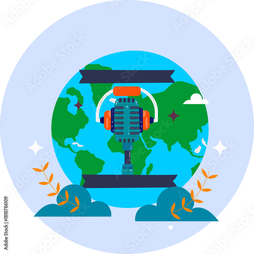 Microphone on World Globe Illustration