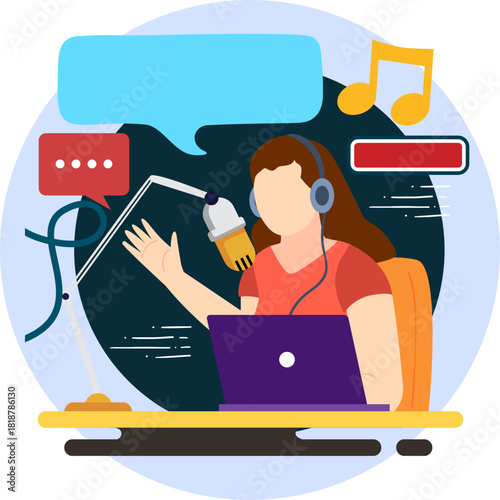 Podcast Host Illustration in Circle Design