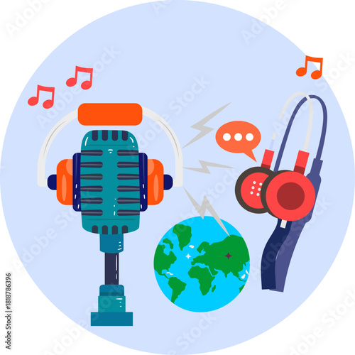 Illustration of Podcaster with Speech Bubbles