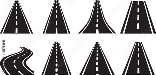 Roads collection black and white road design set