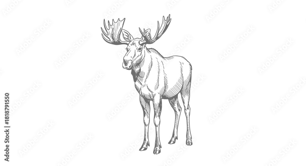 Obraz premium Majestic Moose Illustration Detailed Sketch of a Noble Wild Animal in a Natural History Style