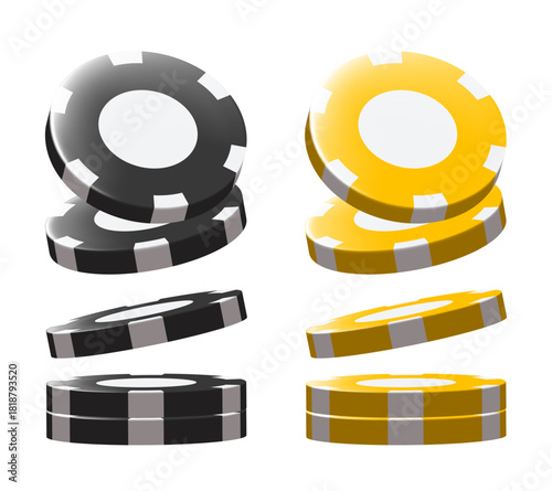 Black and yellow chips. Vector 3d clipart isolated on white background.