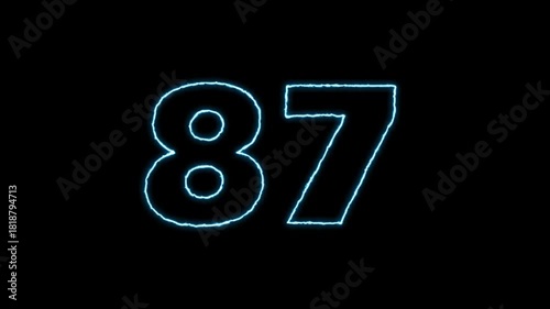 Glowing Number 87 Animation on Black Background.